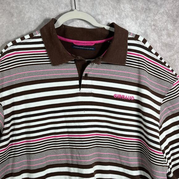 Vintage Francois Girbaud Polo Shirt‎ Mens 2XL Brown Striped Short Sleeve 90s Y2K - Picture 2 of 12